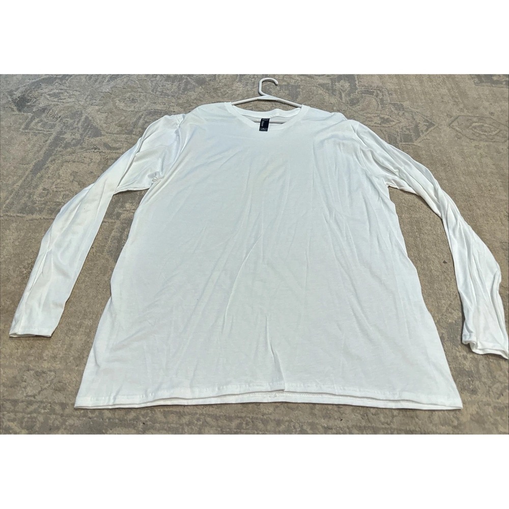 Hanes Mens White Cotton nano-T Long-Sleeve T-Shirt Tee Sz XL